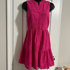 Elegant Fuchsia Eyelet Mini Dress